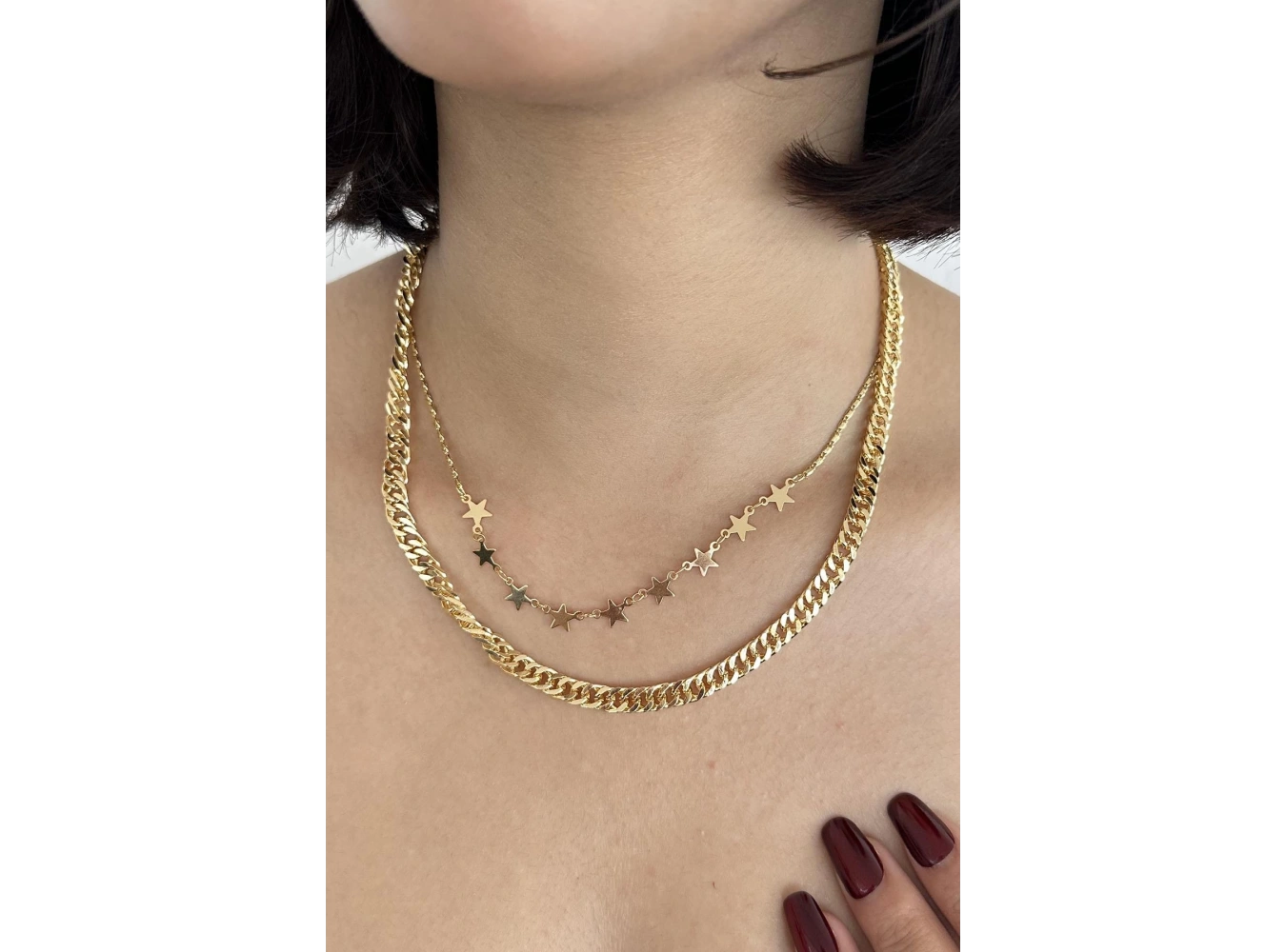 Altın Renk Yıldız Figürlü İkili Kolye