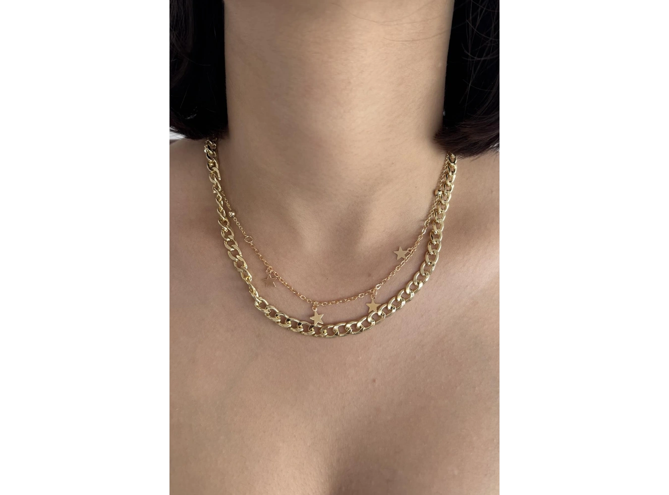 Altın Renk Yıldız Figürlü İkili Kolye