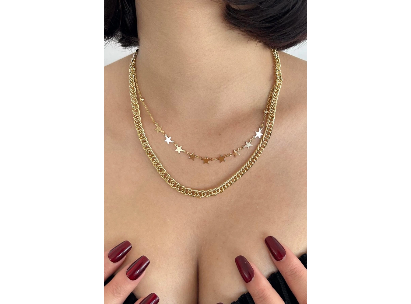 Altın Renk Yıldız Figürlü İkili Kolye