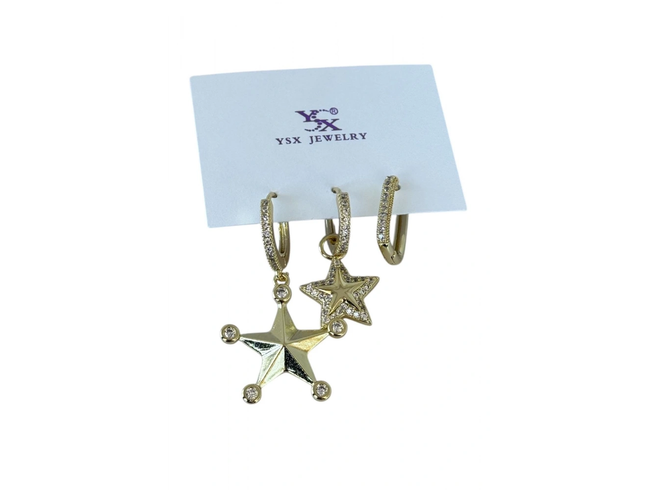 Altın Renk Yıldız Figürlü Taş Detaylı 6lı YSX Küpe Set