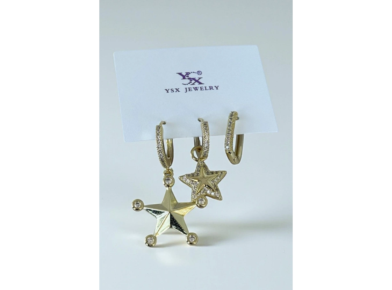 Altın Renk Yıldız Figürlü Taş Detaylı 6lı YSX Küpe Set