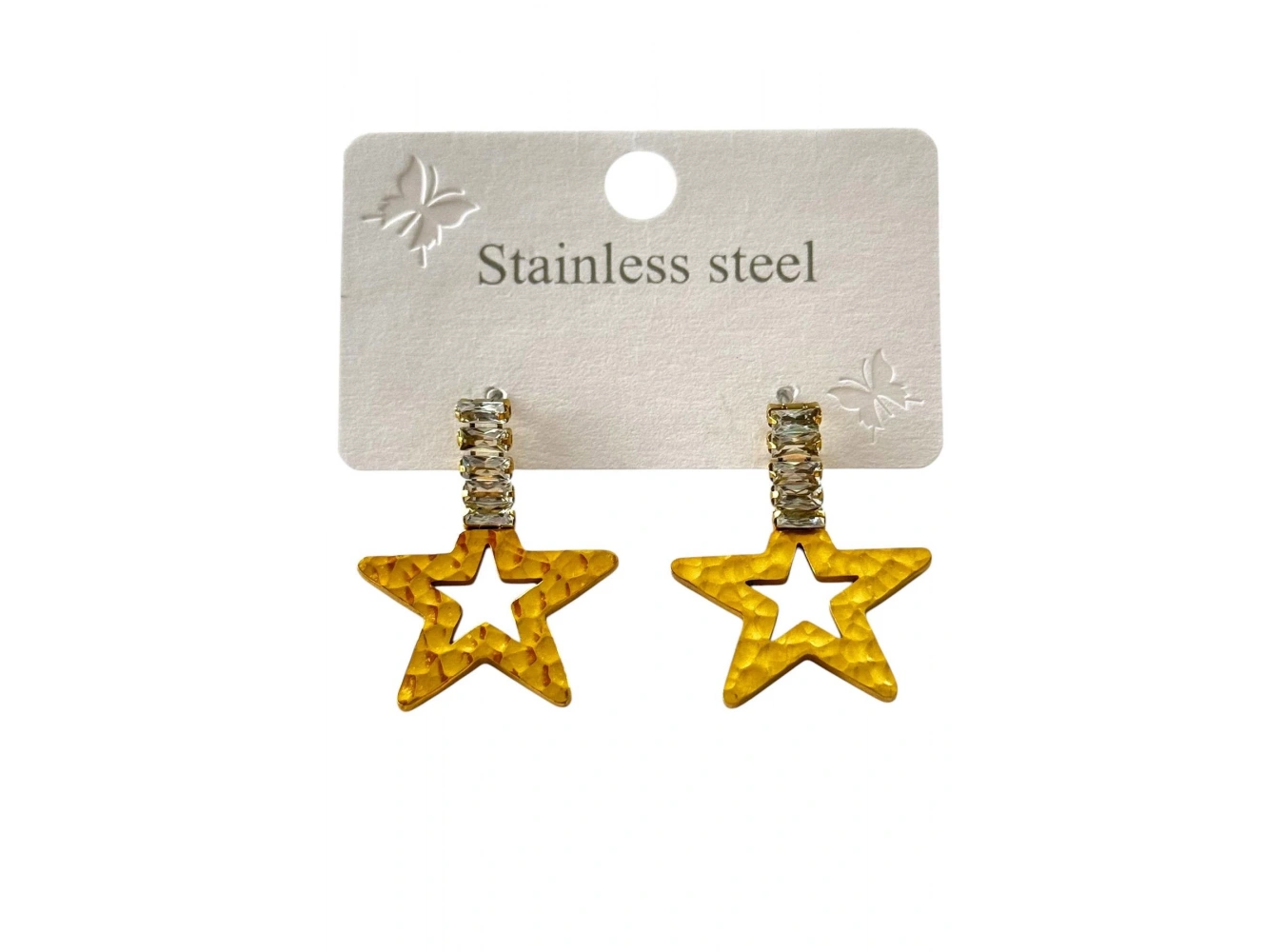 Altın Renk Yıldız Figürlü Taş Detaylı Çelik Küpe (Çift)