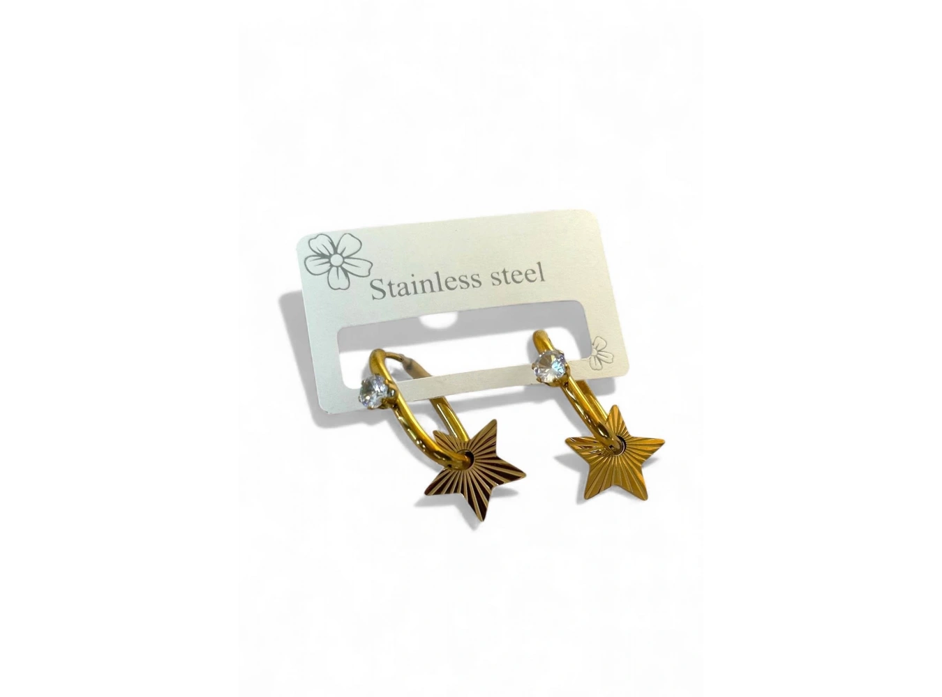 Altın Renk Yıldız Figürlü Taş Detaylı Çelik Küpe (Çift)