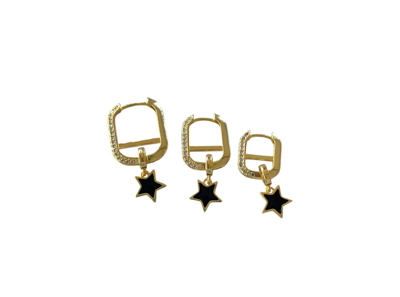 Altın Renk Yıldız Figürlü Taş Detaylı VİP 3lü YSX Küpe Set