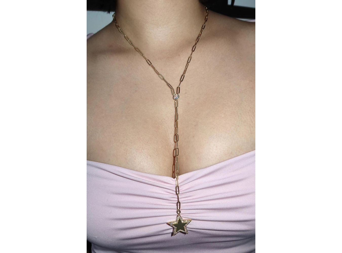 Altın Renk Yıldız Figürlü Taş Detaylı Y Kolye