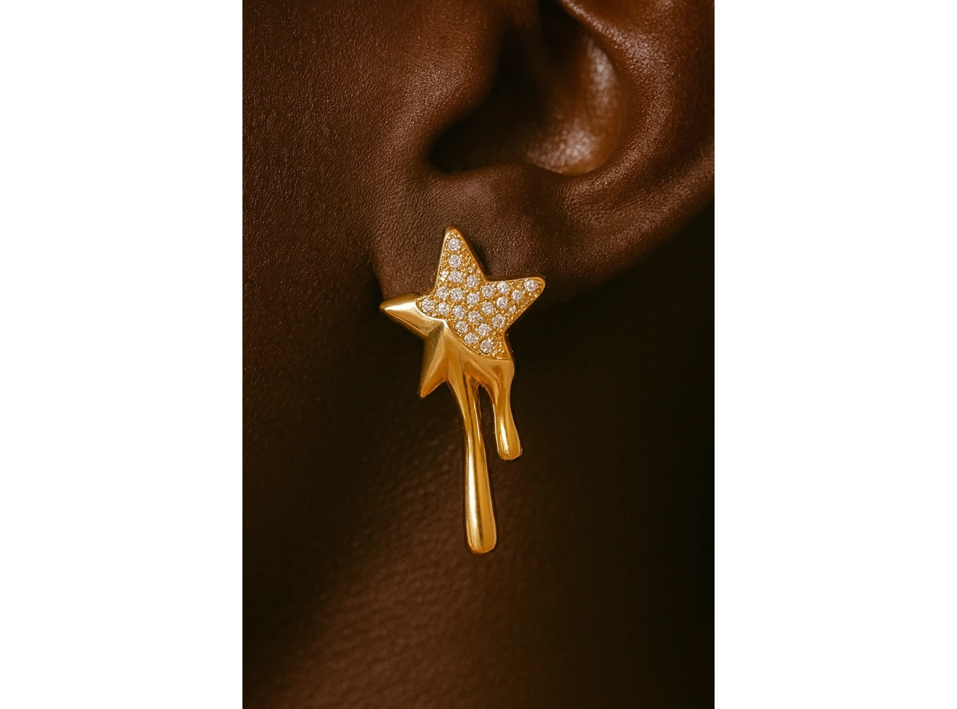 Altın Renk Yıldız Figürlü Taş Detaylı YSX Küpe (Çift)