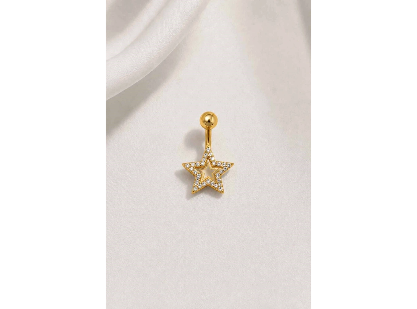 Altın Renk Yıldız Figürlü Taşlı Cerrahi Çelik Göbek Piercing