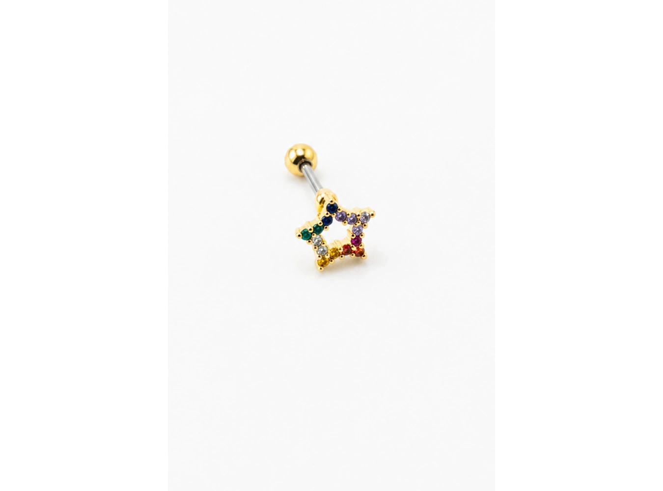 Altın  Renk Yıldız Figürlü   Taşlı Cerrahi Çelik Tragus/Kıkırdak Küpe/Piercing (Tek)