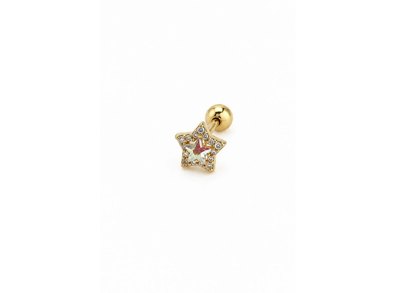 Altın Renk Yıldız Figürlü  Taşlı Cerrahi Çelik Tragus/Kıkırdak Küpe/Piercing (Tek)