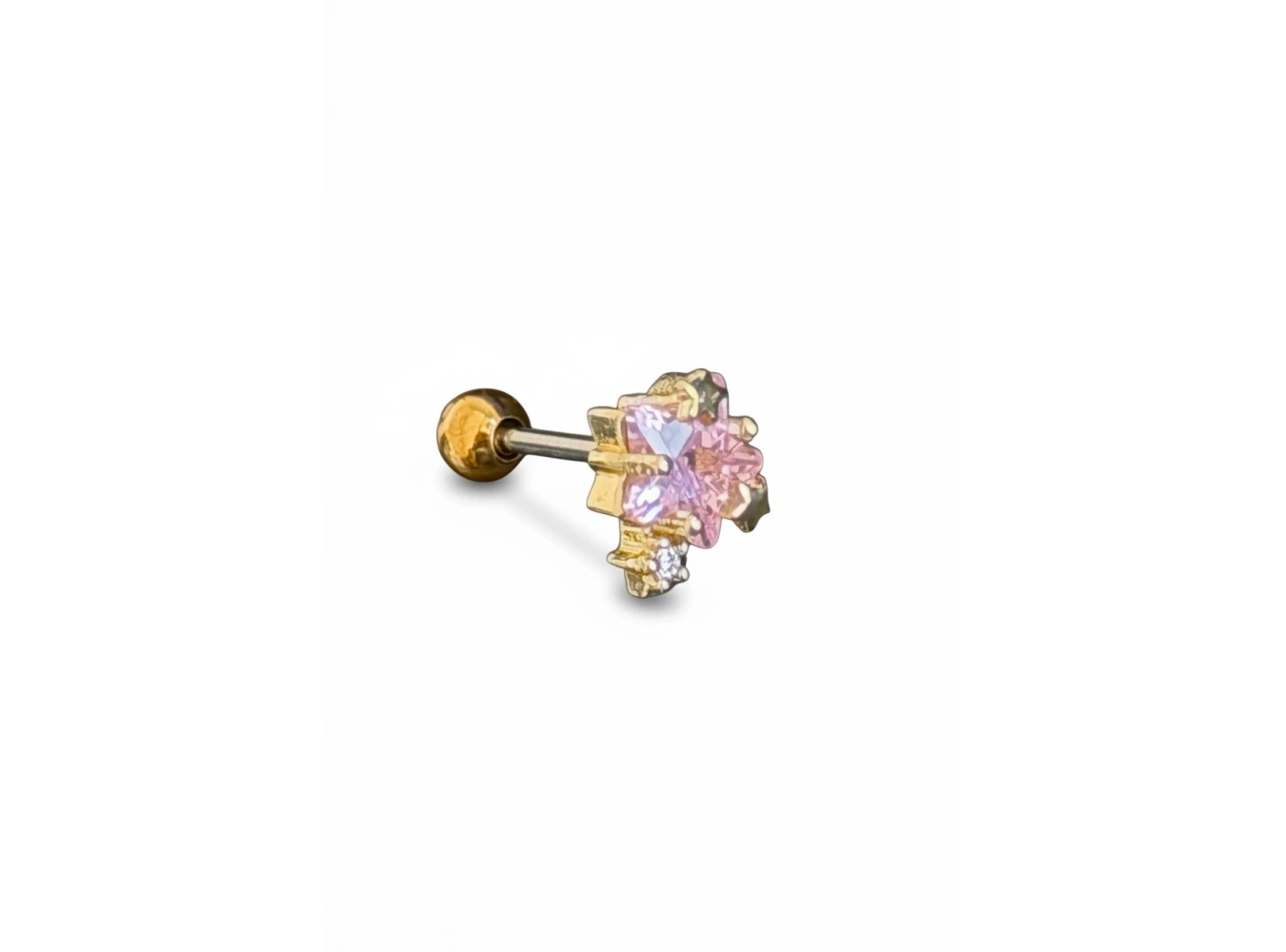 Altın Renk Yıldız Figürlü Taşlı Cerrahi Çelik Tragus/Kıkırdak Küpe/Piercing (Tek)