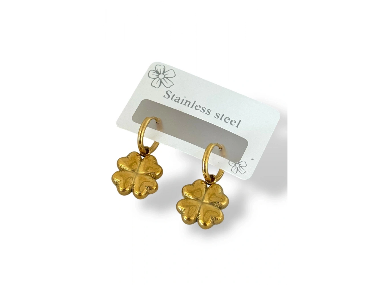 Altın Renk Yonca Figürlü Çelik Küpe (Çift)