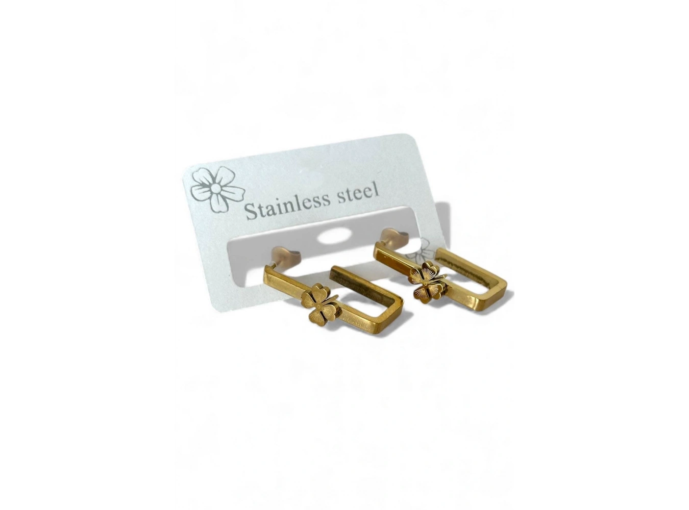 Altın Renk Yonca Figürlü Çelik Küpe (Çift)