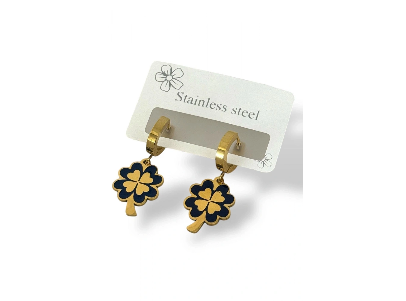 Altın Renk Yonca Figürlü Çelik Küpe (Çift)