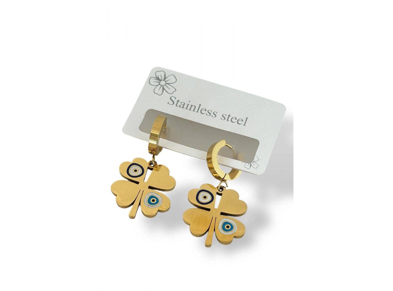 Altın Renk Yonca Figürlü Çelik Küpe (Çift)