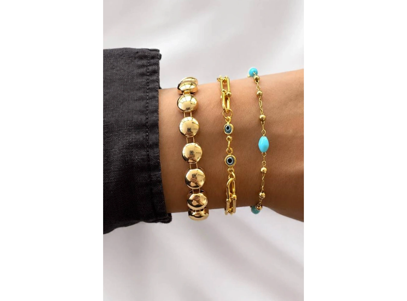 Altın  Renk  Zincir Detaylı 3lü Bileklik Set