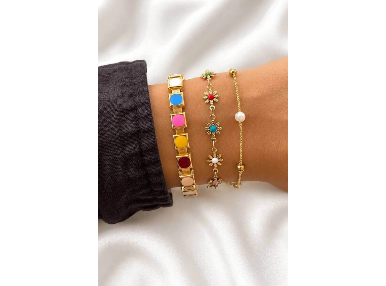 Altın  Renk  Zincir Detaylı 3lü Bileklik Set