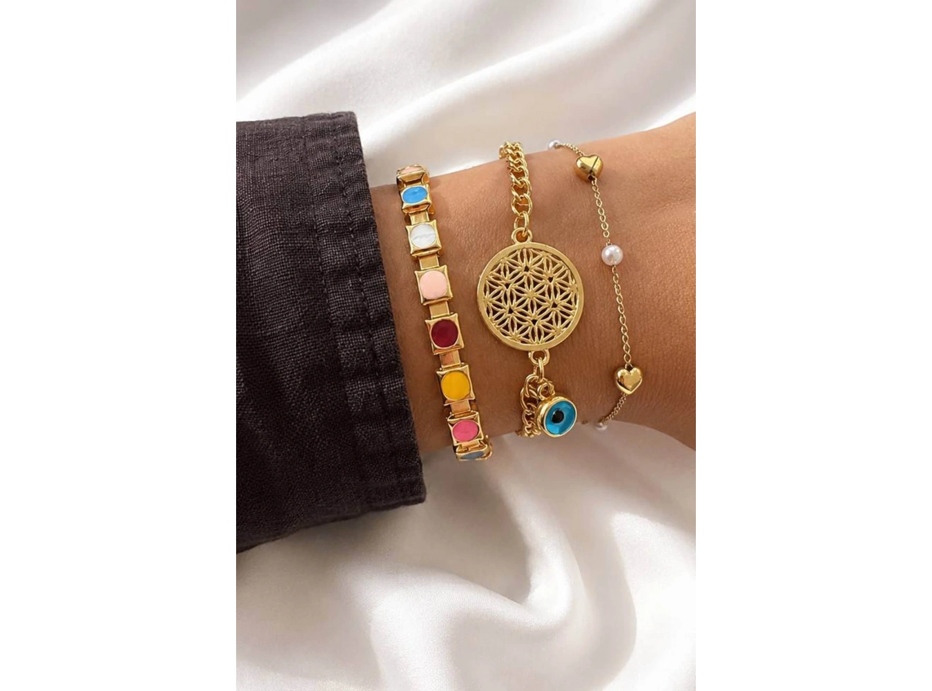 Altın  Renk  Zincir Detaylı 3lü Bileklik Set