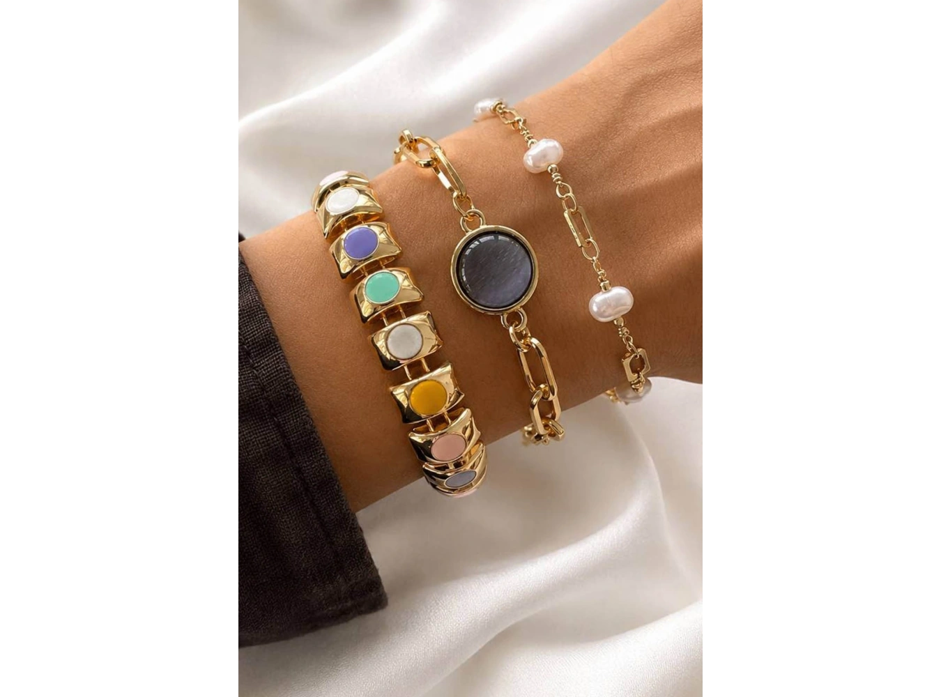 Altın  Renk  Zincir Detaylı 3lü Bileklik Set