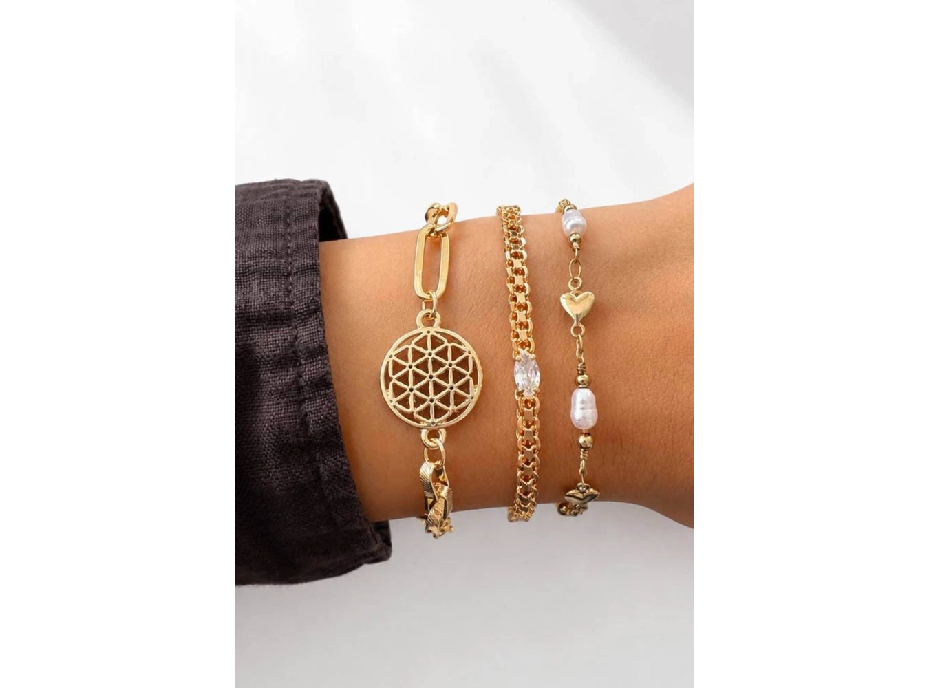 Altın  Renk  Zincir Detaylı 3lü Bileklik Set