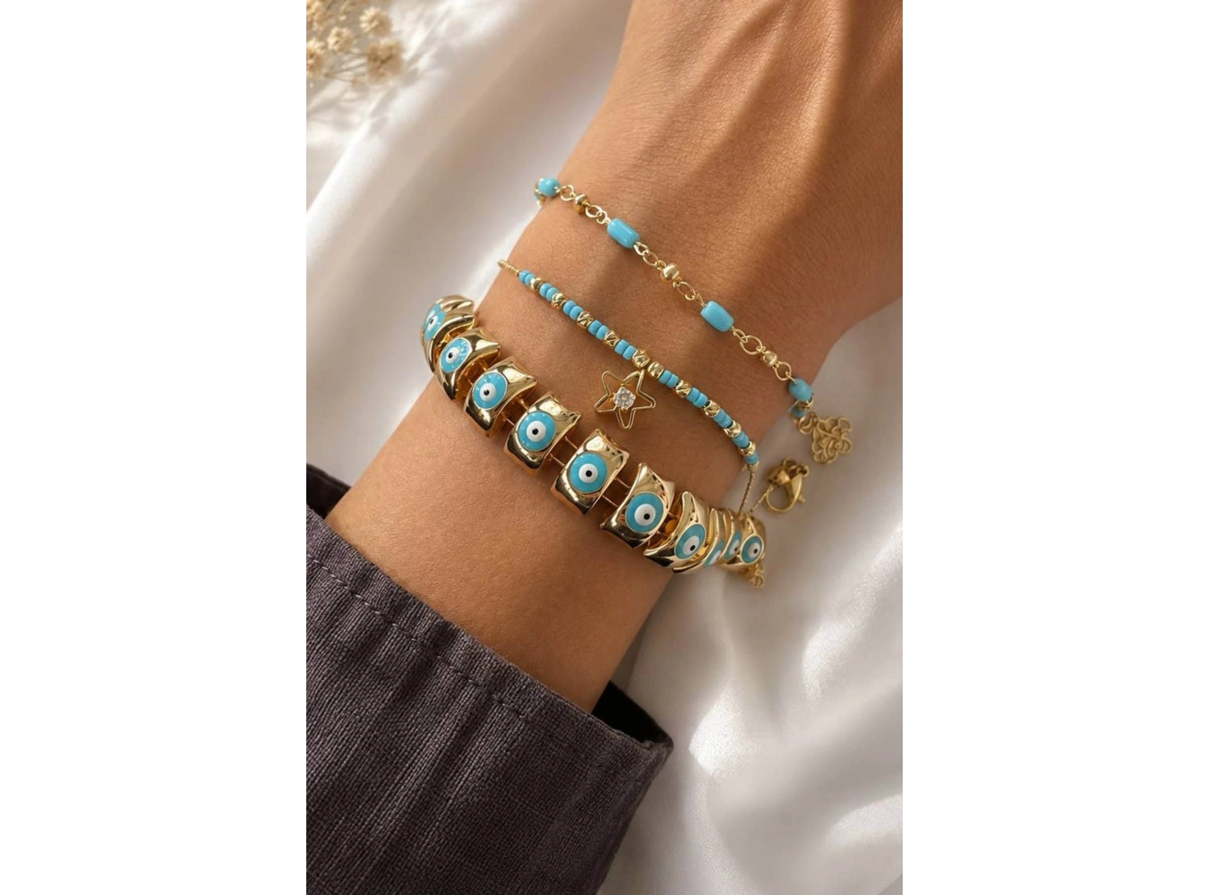 Altın  Renk  Zincir Detaylı 3lü Bileklik Set