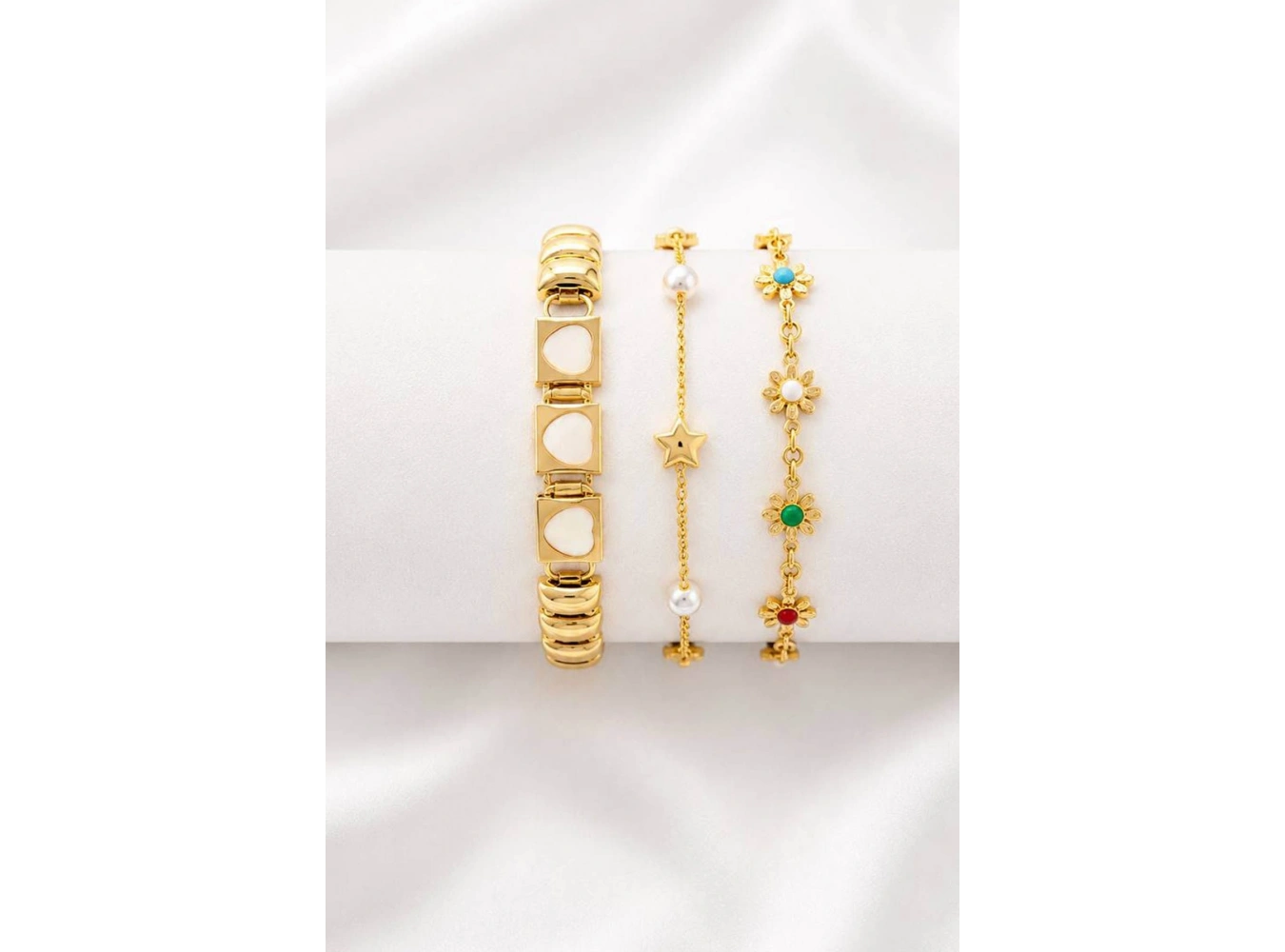 Altın  Renk  Zincir Detaylı 3lü Bileklik Set