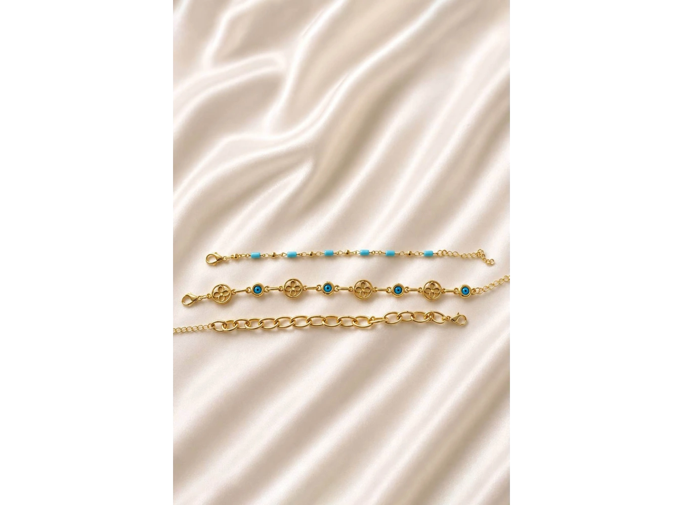 Altın Renk  Zincir Detaylı 3lü Bileklik Set