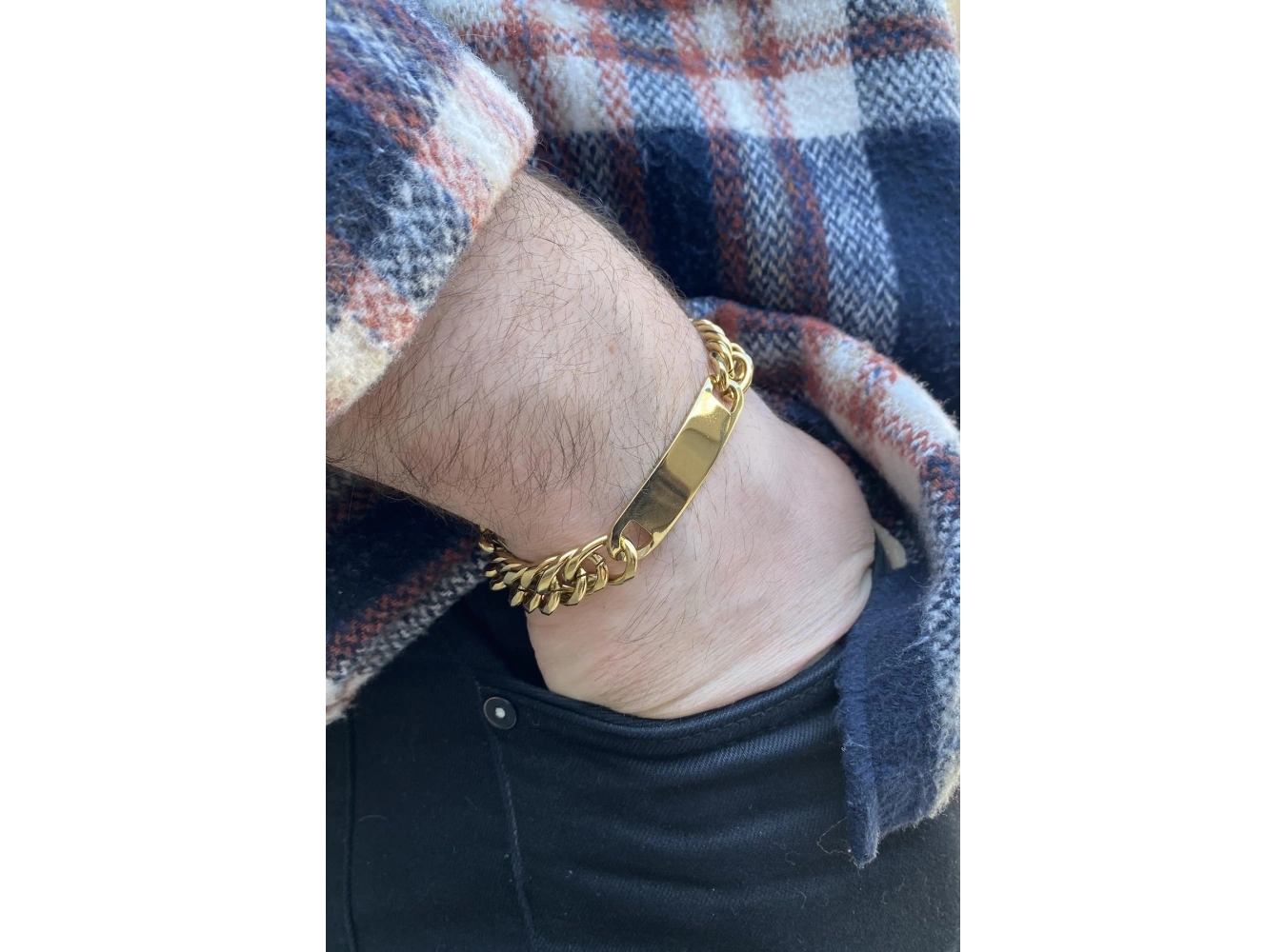 Altın Renk Zincir Detaylı Çelik Bileklik (Unisex)