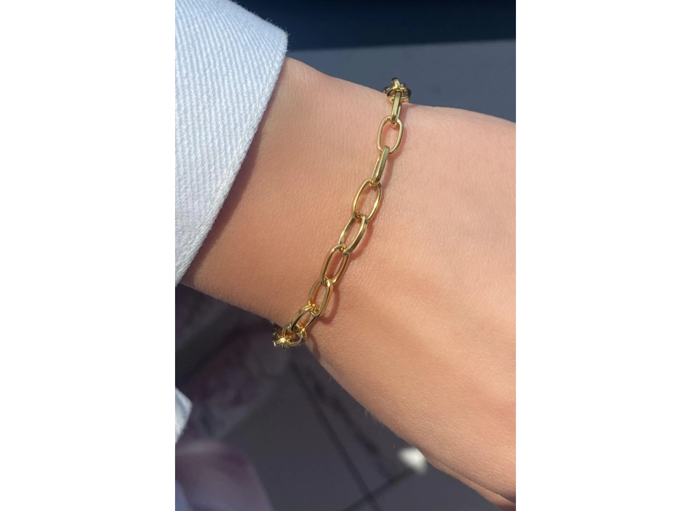 Altın Renk Zincir Detaylı Çelik Bileklik (Unisex)