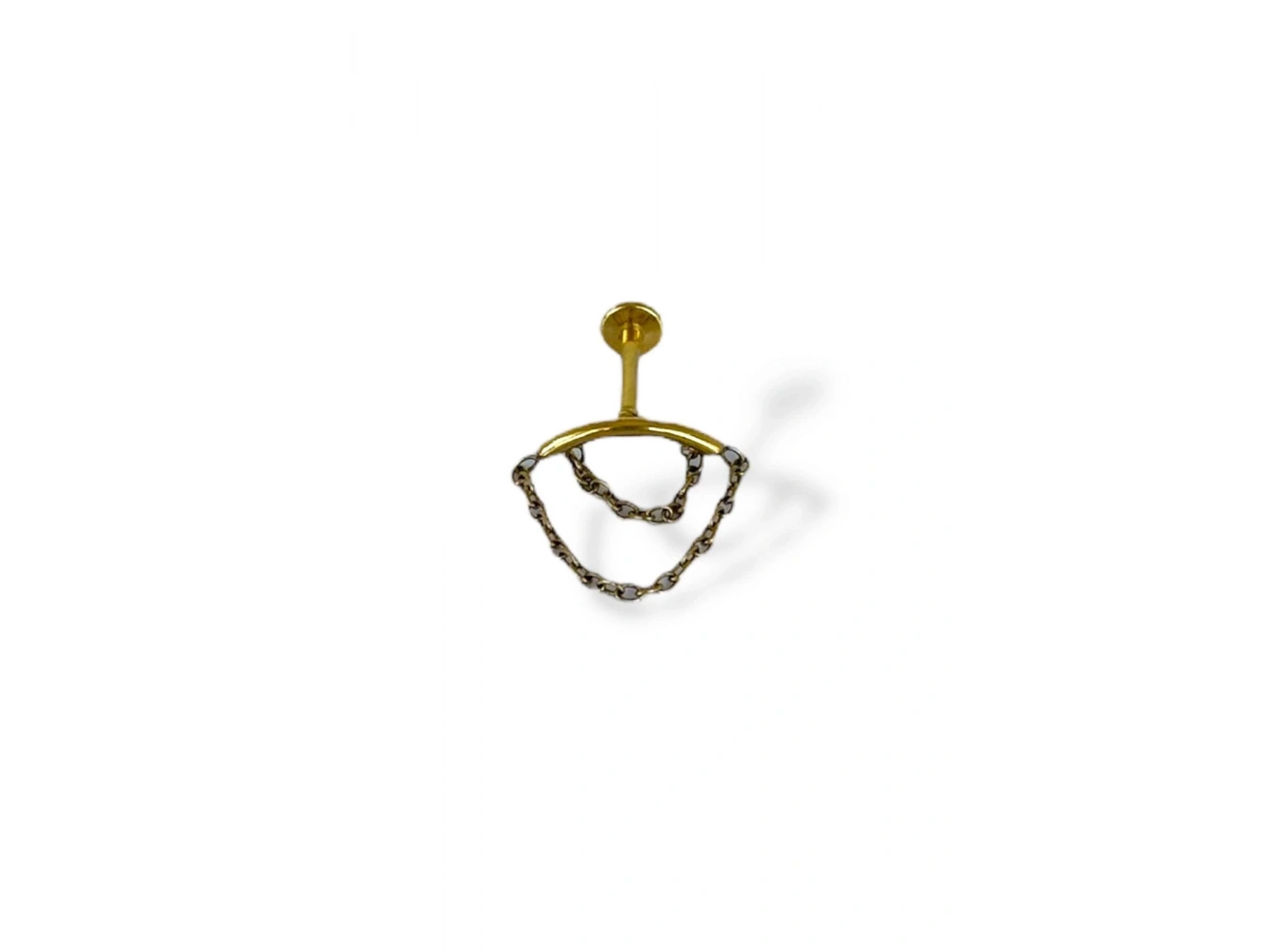 Altın Renk Zincir Detaylı Çelik Tragus/Kıkırdak Küpe/Piercing (Tek)