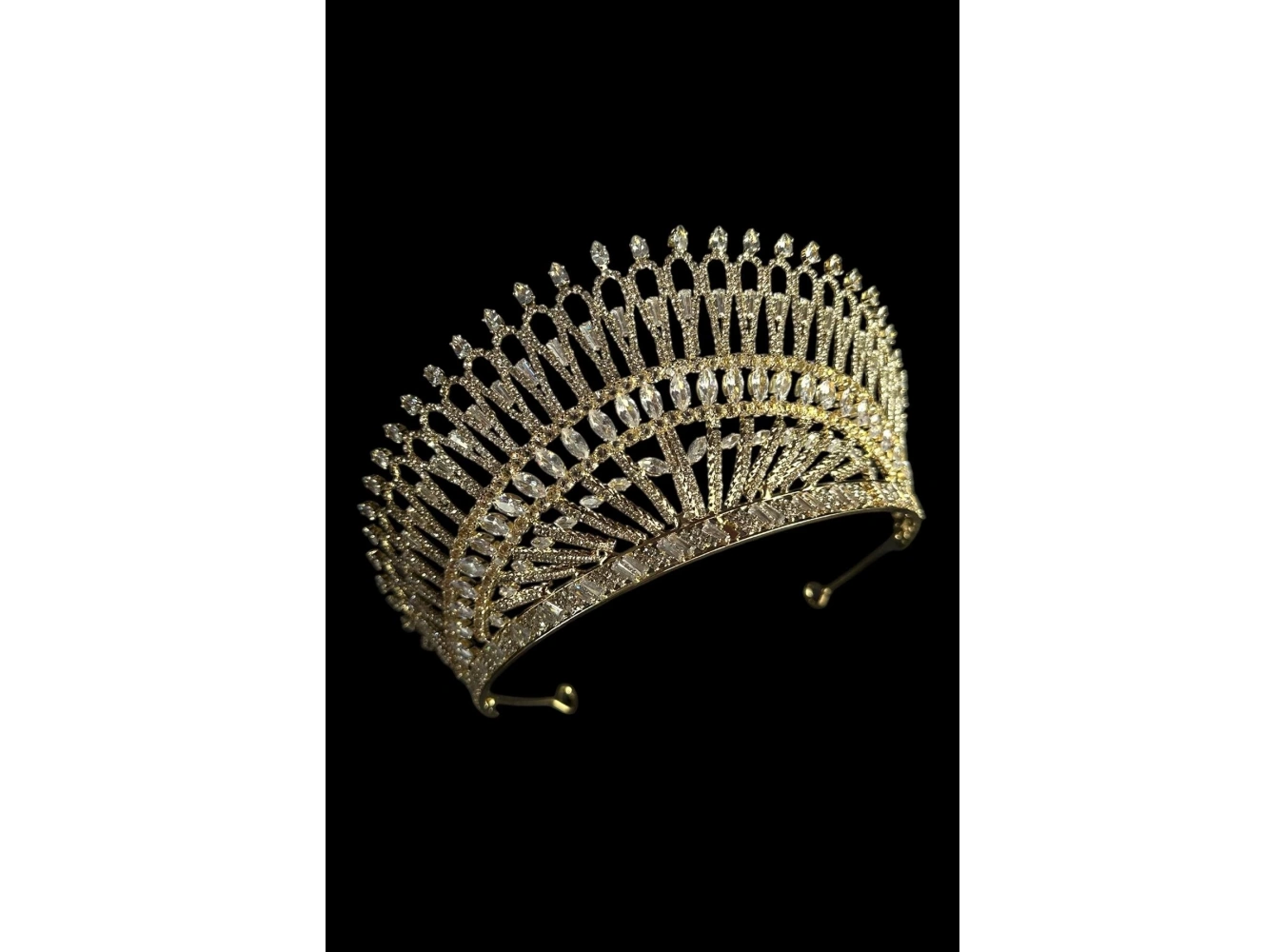 Altın Renk Zirkon Taşlı Gelin/Kına/Nişan/Söz Tasarım Taç