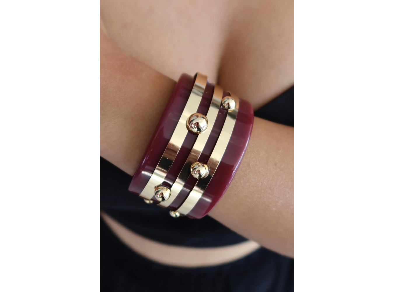 Altın Ve Bordo Renk Kemik Kelepçe Bileklik