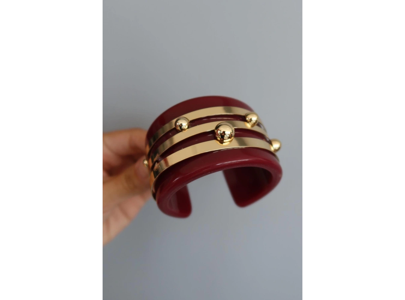 Altın Ve Bordo Renk Kemik Kelepçe Bileklik