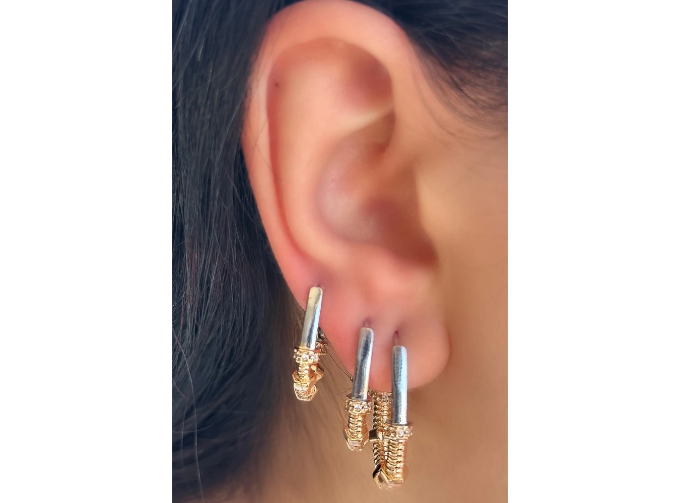 Altın Ve Gümüş Renk 3lü YSX Küpe Set