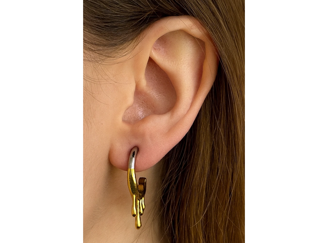 Altın Ve Gümüş Renk Çelik Halka Küpe (Çift)