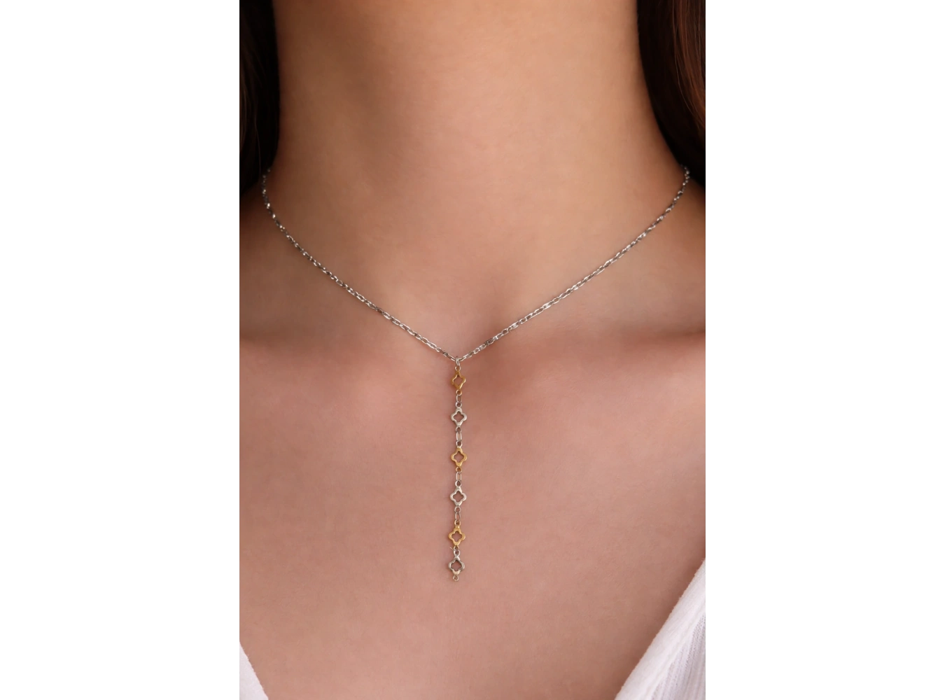 Altın Ve Gümüş Renk Çelik Y Kolye