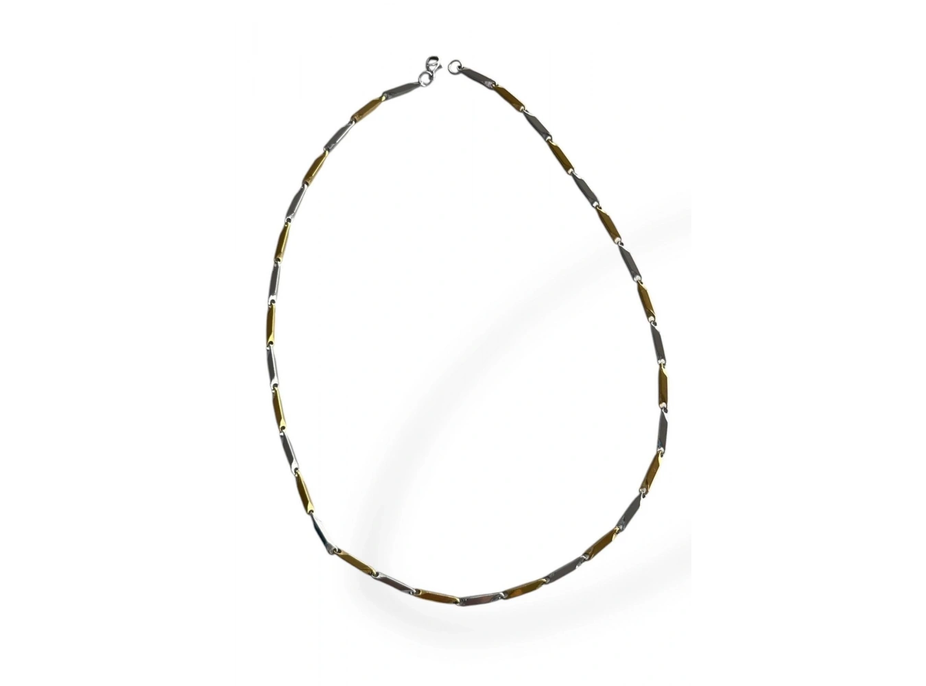 Altın Ve Gümüş Renk Erkek Zincir Çelik Kolye (55cm)