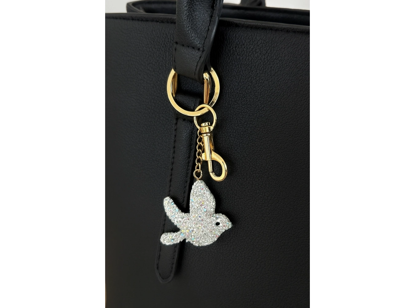 Altın Ve Gümüş Renk Kuş Figürlü Taş Detaylı Çanta Charm/ Anahtarlık