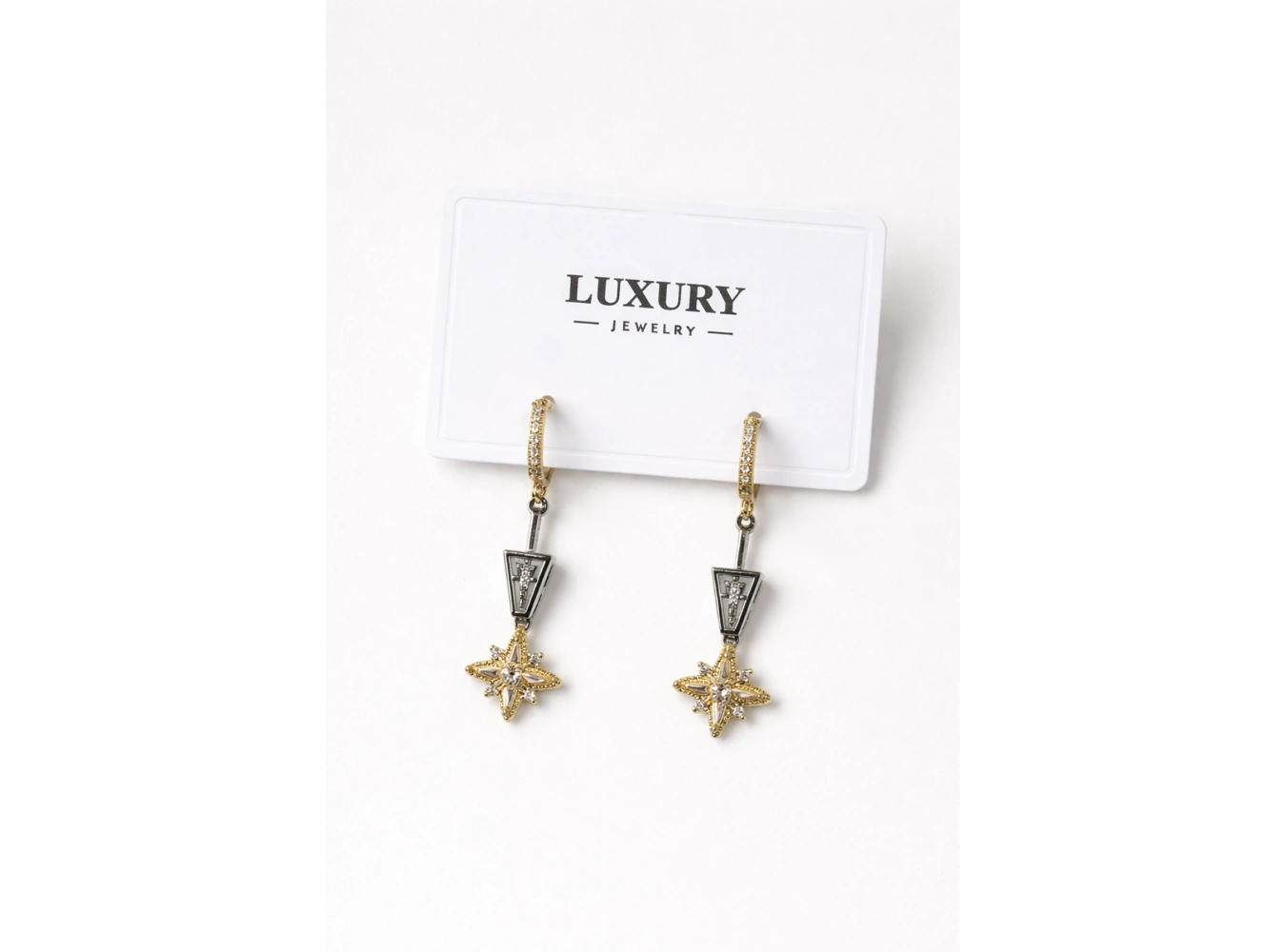 Altın Ve Gümüş Renk Taş Detaylı 14K Altın Kaplama Küpe (Çift)