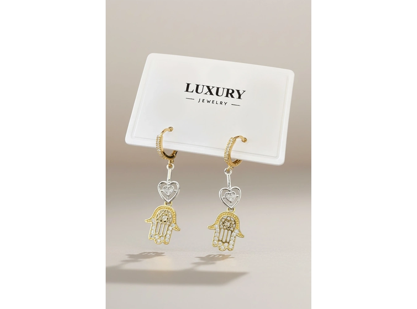 Altın Ve Gümüş Renk Taş Detaylı 14K Altın Kaplama Küpe (Çift)