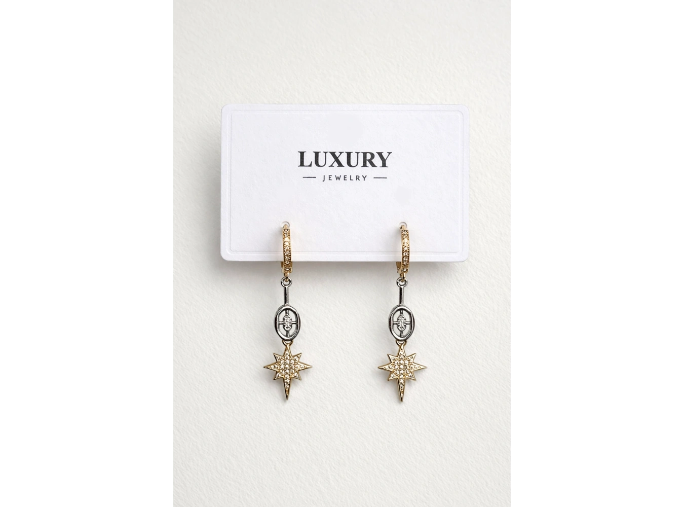 Altın Ve Gümüş Renk Taş Detaylı 14K Altın Kaplama Küpe (Çift)