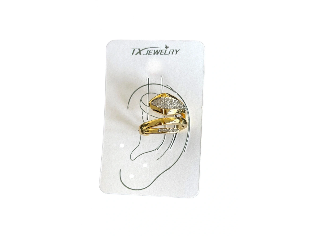 Altın Ve Gümüş Renk Taş Detaylı 14K Altın Kaplama TX Ear Cuff (Tek)