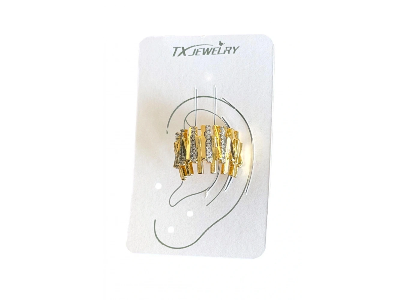 Altın Ve Gümüş Renk Taş Detaylı 14K Altın Kaplama TX Ear Cuff (Tek)