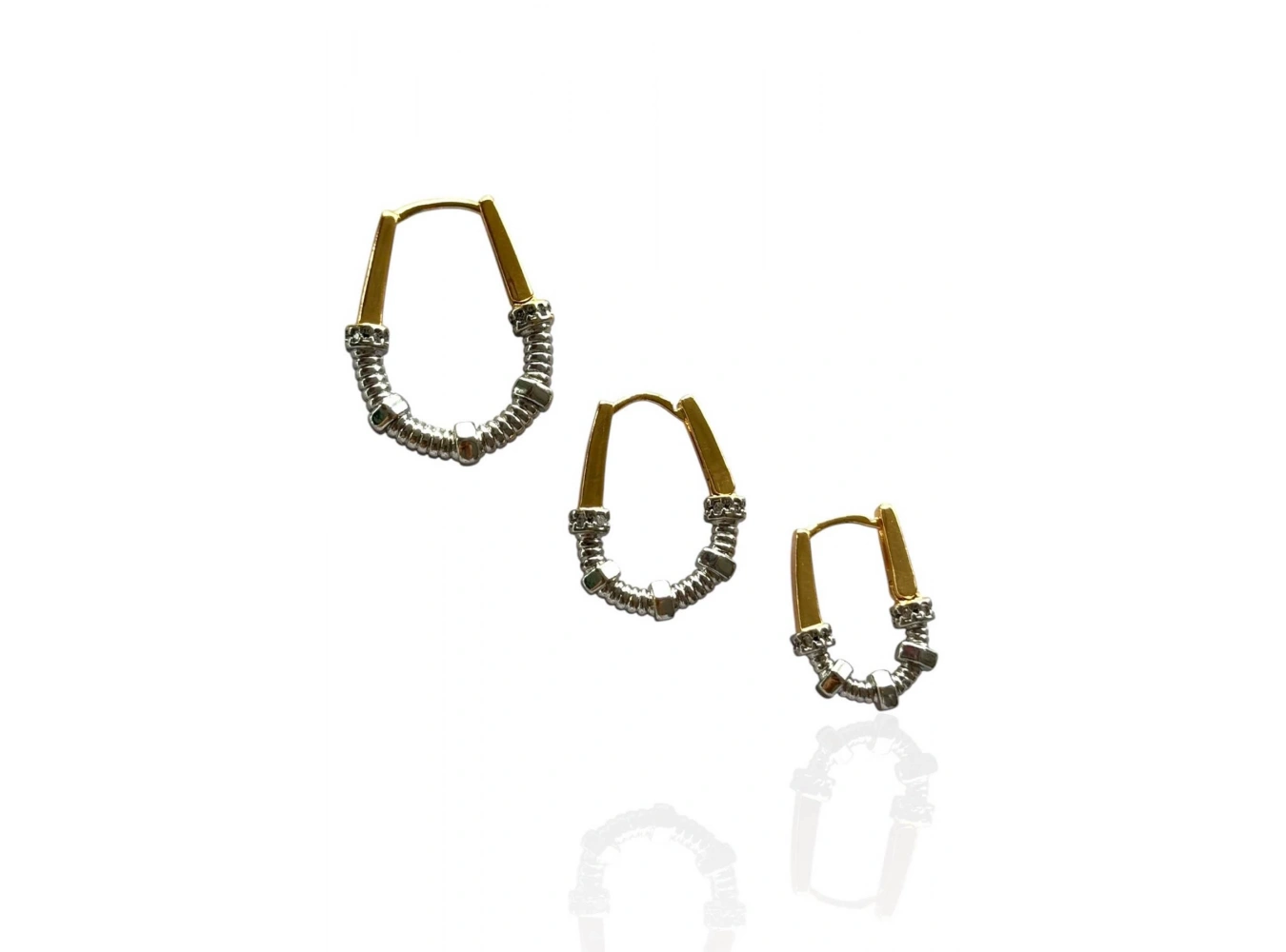 Altın Ve Gümüş Renk Taş Detaylı 3lü YSX Küpe Set