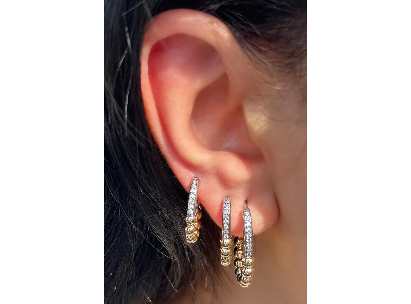 Altın Ve Gümüş Renk Taş Detaylı 3lü YSX Küpe Set