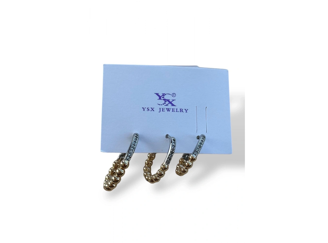 Altın Ve Gümüş Renk Taş Detaylı 3lü YSX Küpe Set