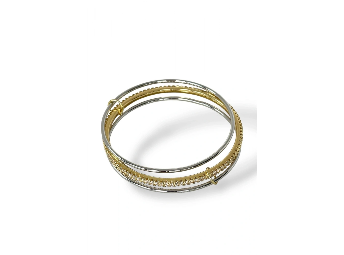 Altın Ve Gümüş Renk Taş Detaylı Üçlü Bilezik