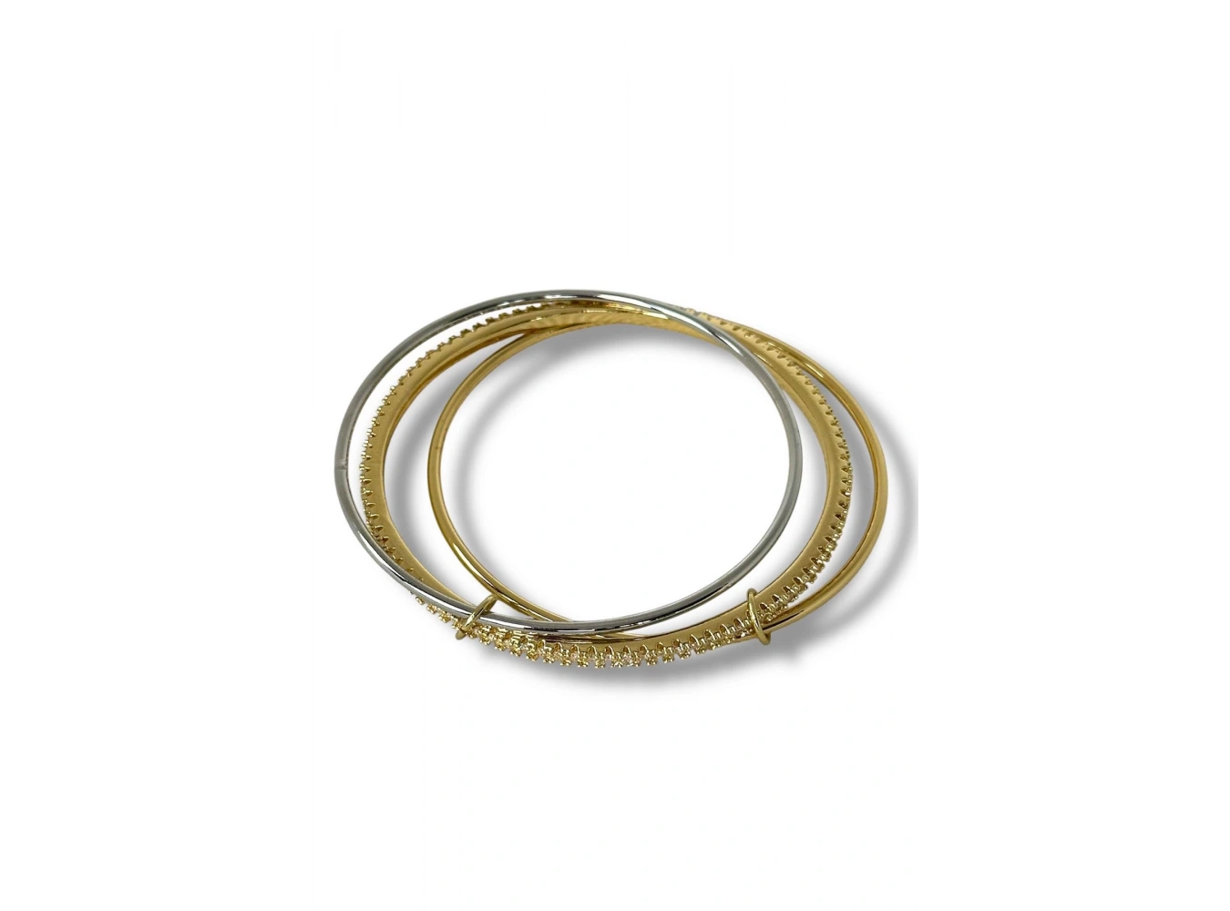 Altın Ve Gümüş Renk Taş Detaylı Üçlü Bilezik