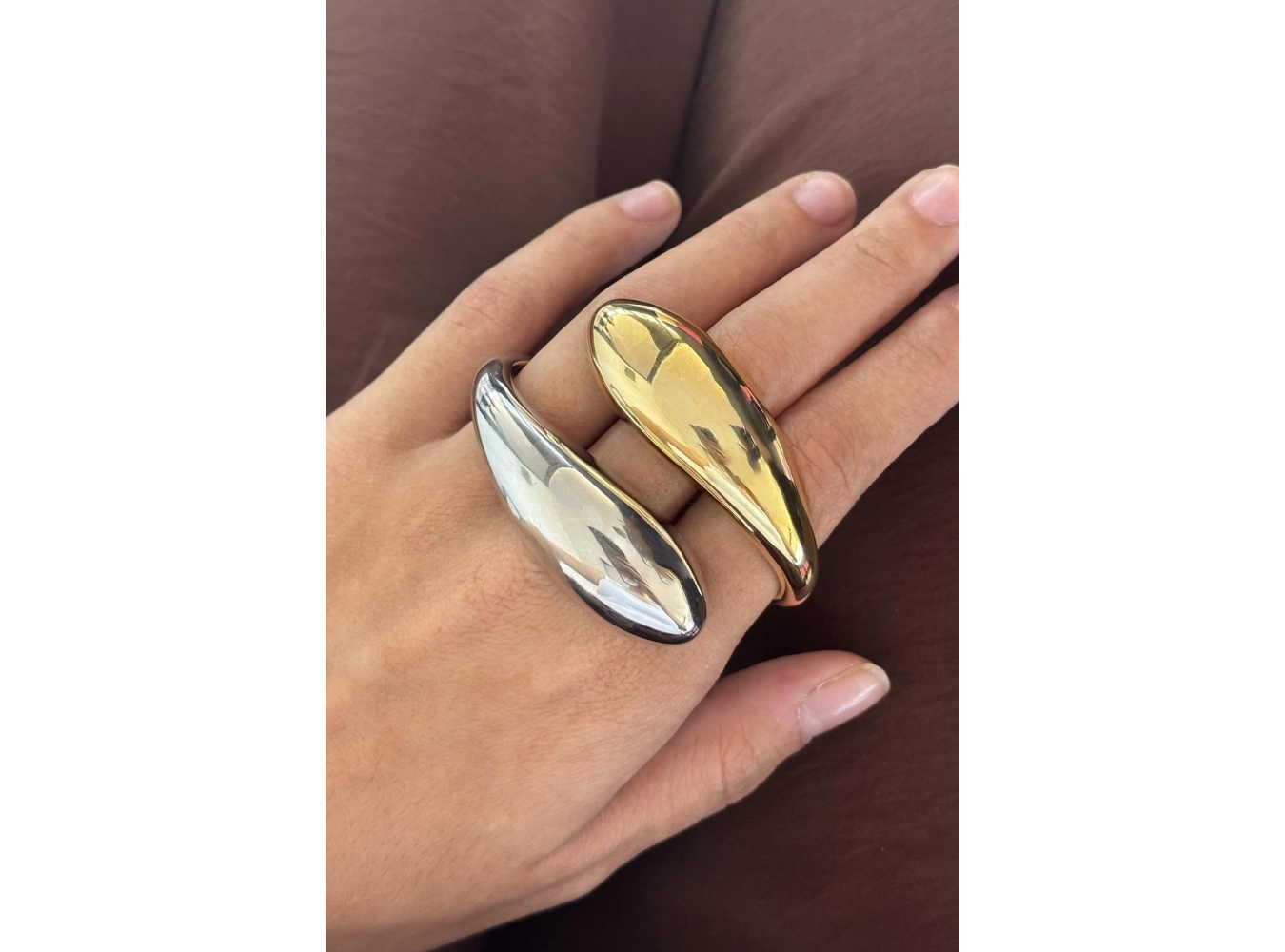 Altın Ve Gümüş Renk Üç Parmak Tasarım Yüzük