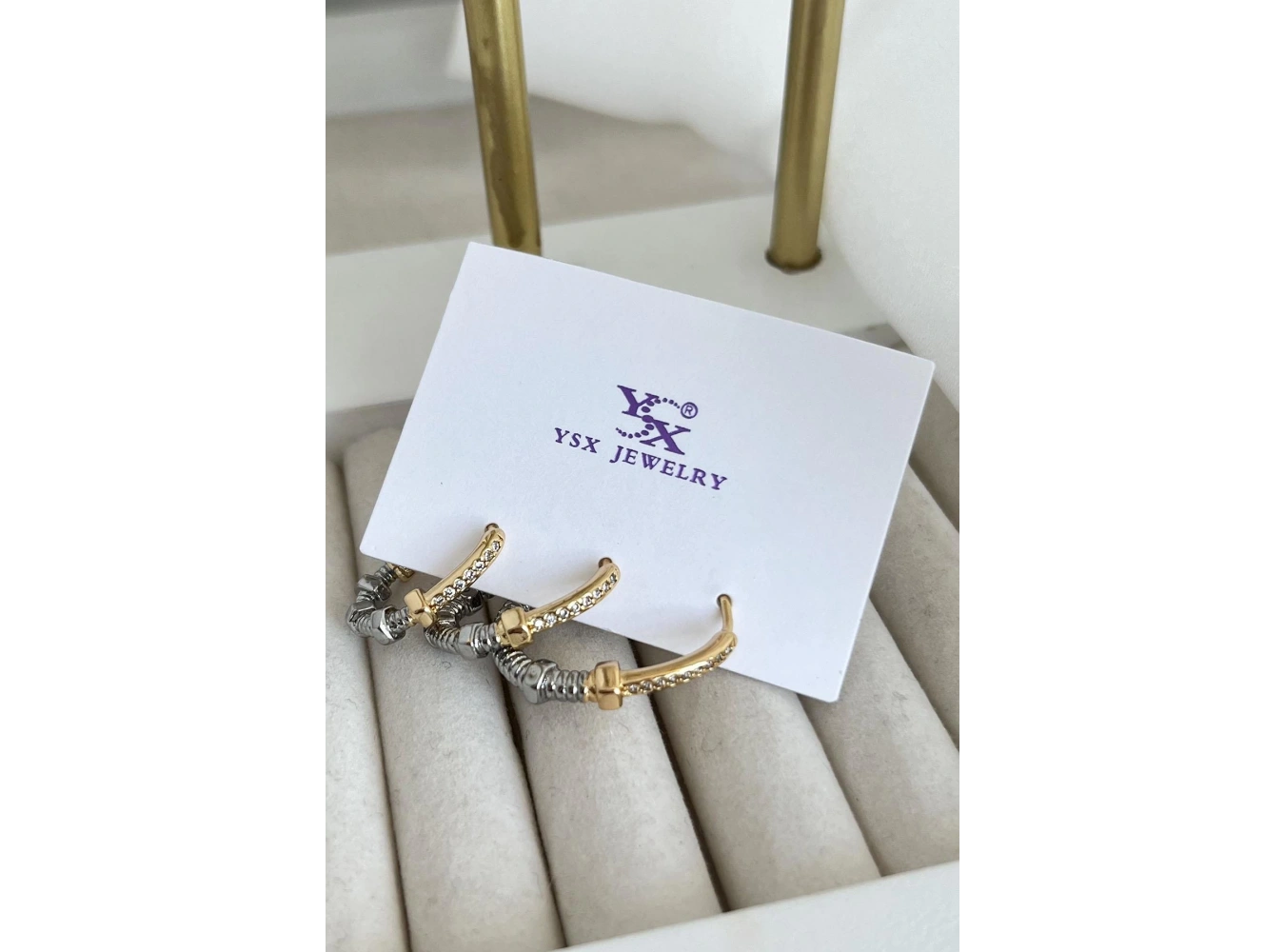 Altın Ve Gümüş Renk VİP 3lü YSX Küpe Set