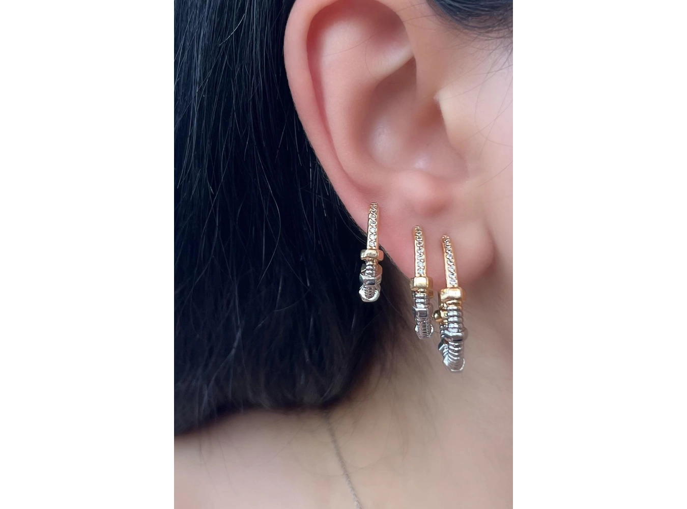 Altın Ve Gümüş Renk VİP 3lü YSX Küpe Set